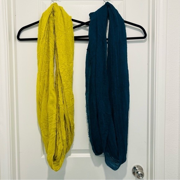 Tasha Lot of 2 Women's Viscose Gauze Infinity Scarfs Teal & Chartreuse - Picture 1 of 10